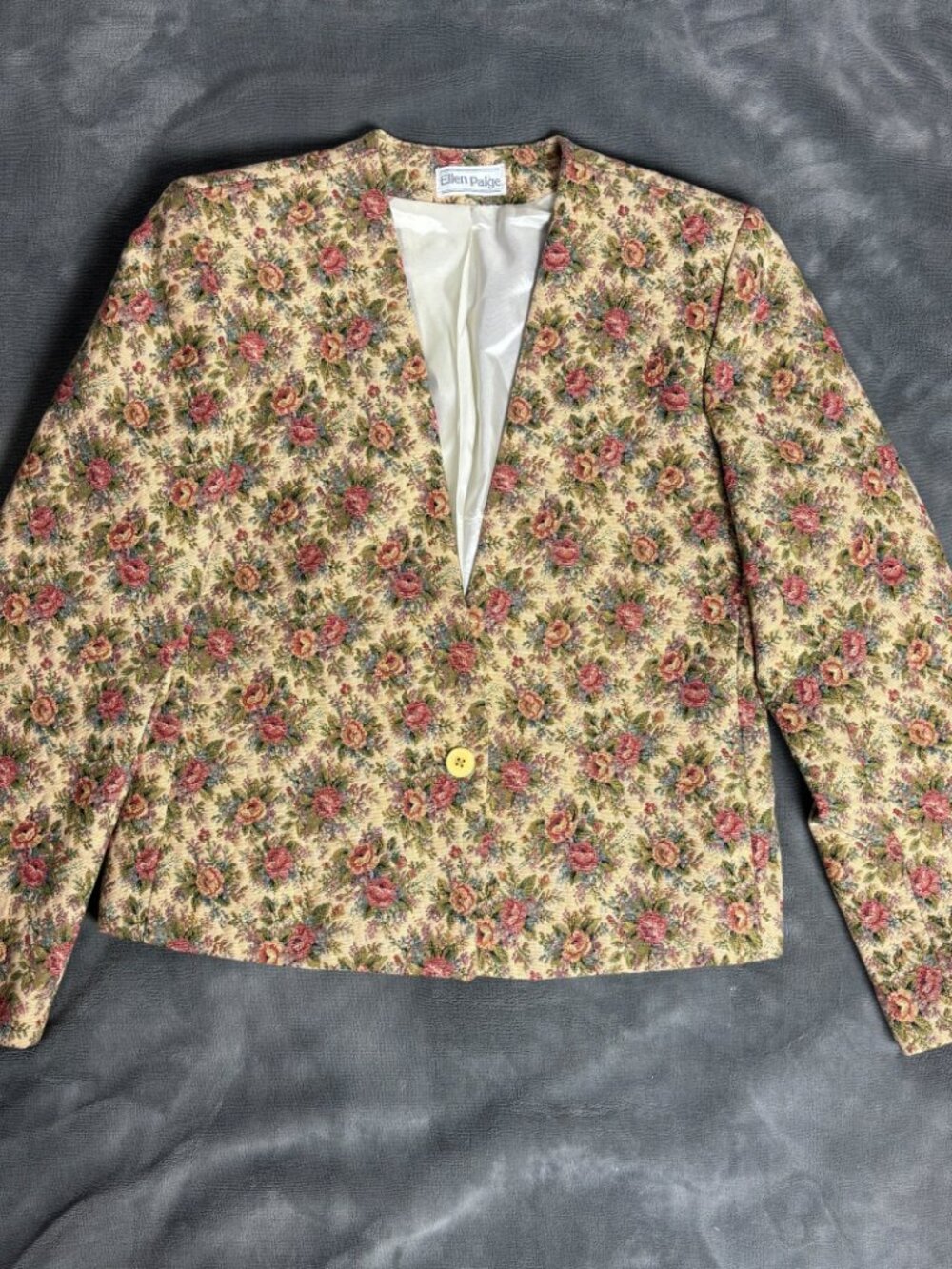 Ellen Paige Vintage 90s Floral Tapestry Blazer Jacket Women’s 6 Cottagecore USA